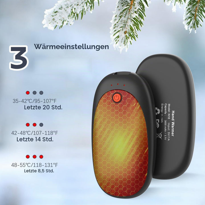 2er-Pack Handwärmer Wiederaufladbarer Magnetischer Taschenwärmer mit 6000mAh USB Elektrische Handwär