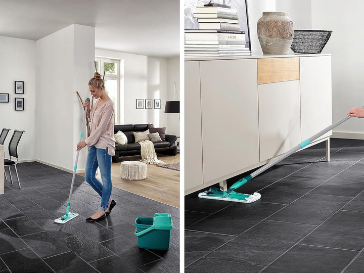 Leifheit Set Combi M micro duo mit rückenschonendem Wischer, Wischtuchpresse für effektives Auswring