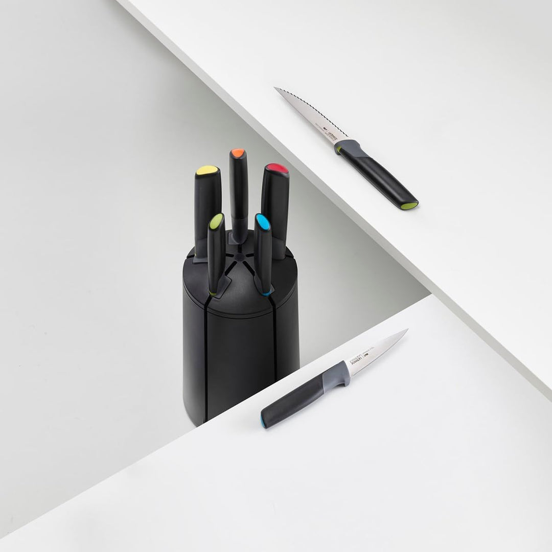 Joseph Joseph Elevate Messerblock, 5-teilig, drehbar, japanischer Edelstahl, Schwarz Mehrfarbig
