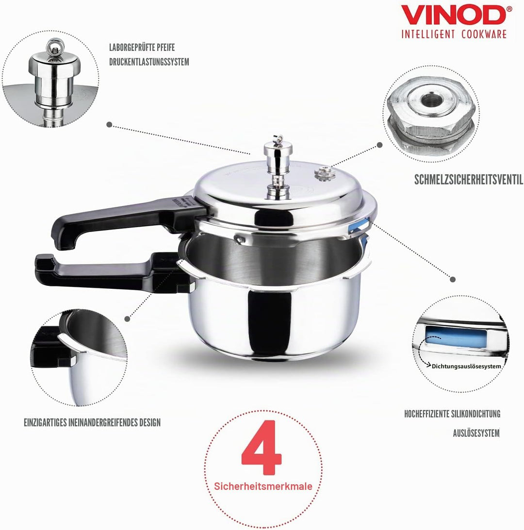 Vinod Pressure Cooker 3 ltr Edelstahl Schnellkochtopf mit Glasdeckel, induktionsgeeignet hochwertige