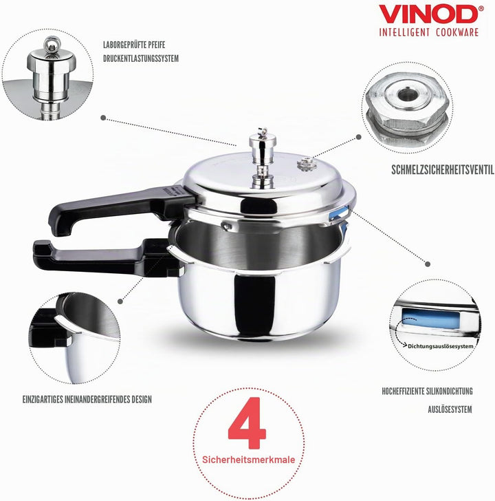 Vinod Pressure Cooker 3 ltr Edelstahl Schnellkochtopf mit Glasdeckel, induktionsgeeignet hochwertige