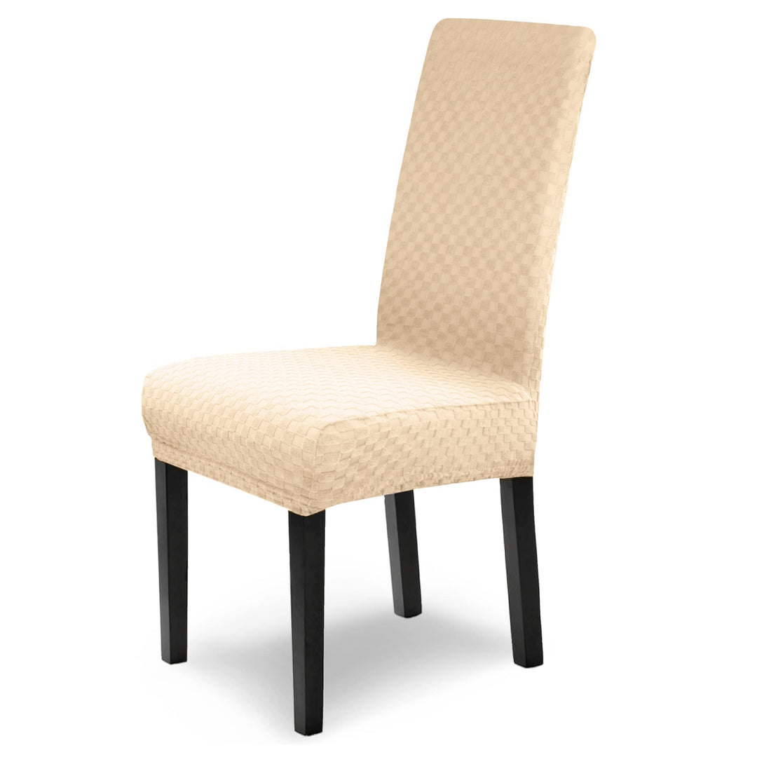 Scheffler-Home Stuhlhussen Emil Creme 4er Set Schachbrett Muster Karo 3D-Textur Stretch elastische S