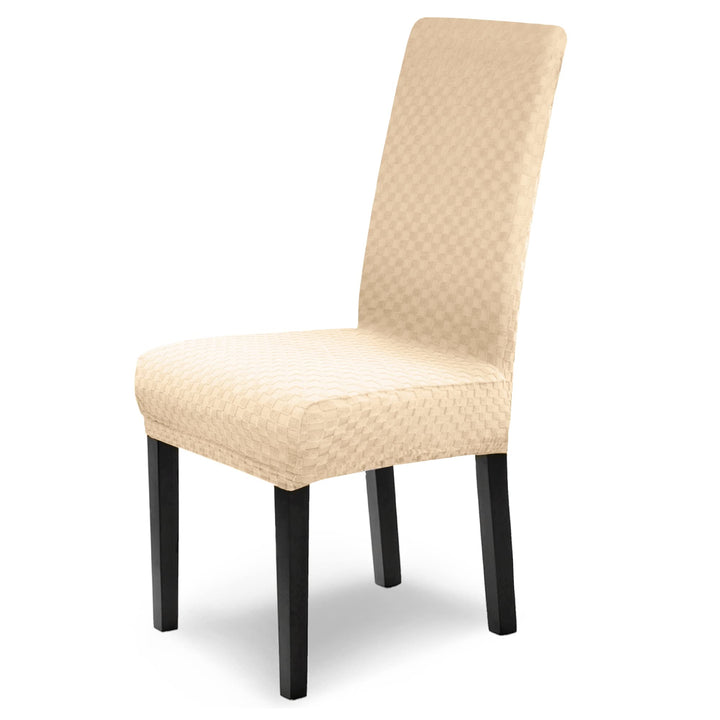 Scheffler-Home Stuhlhussen Emil Creme 4er Set Schachbrett Muster Karo 3D-Textur Stretch elastische S
