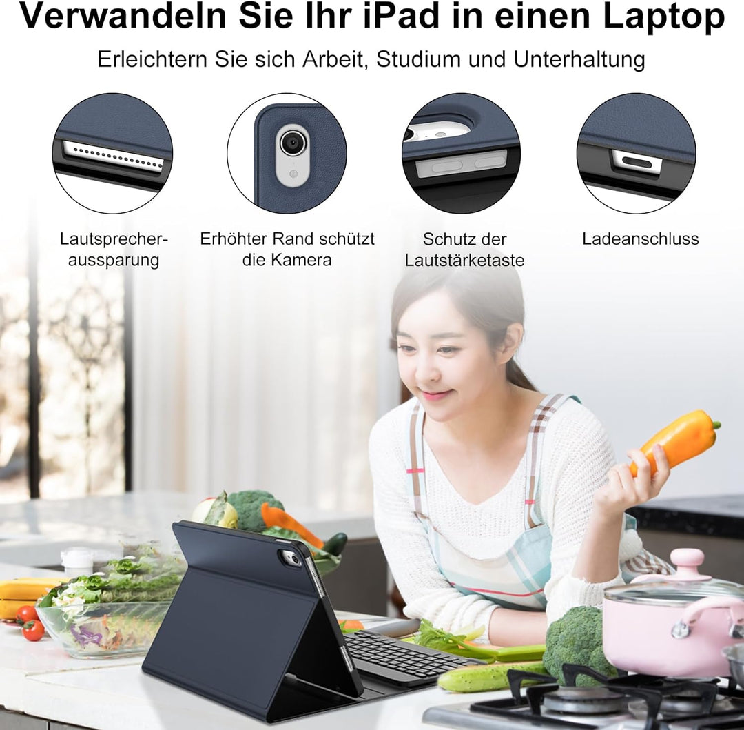 Hülle Tastatur für iPad A16 11/10 Generation (2025/2022) 11/10.9 Zoll mit QWERTZ Deutsche Bluetooth