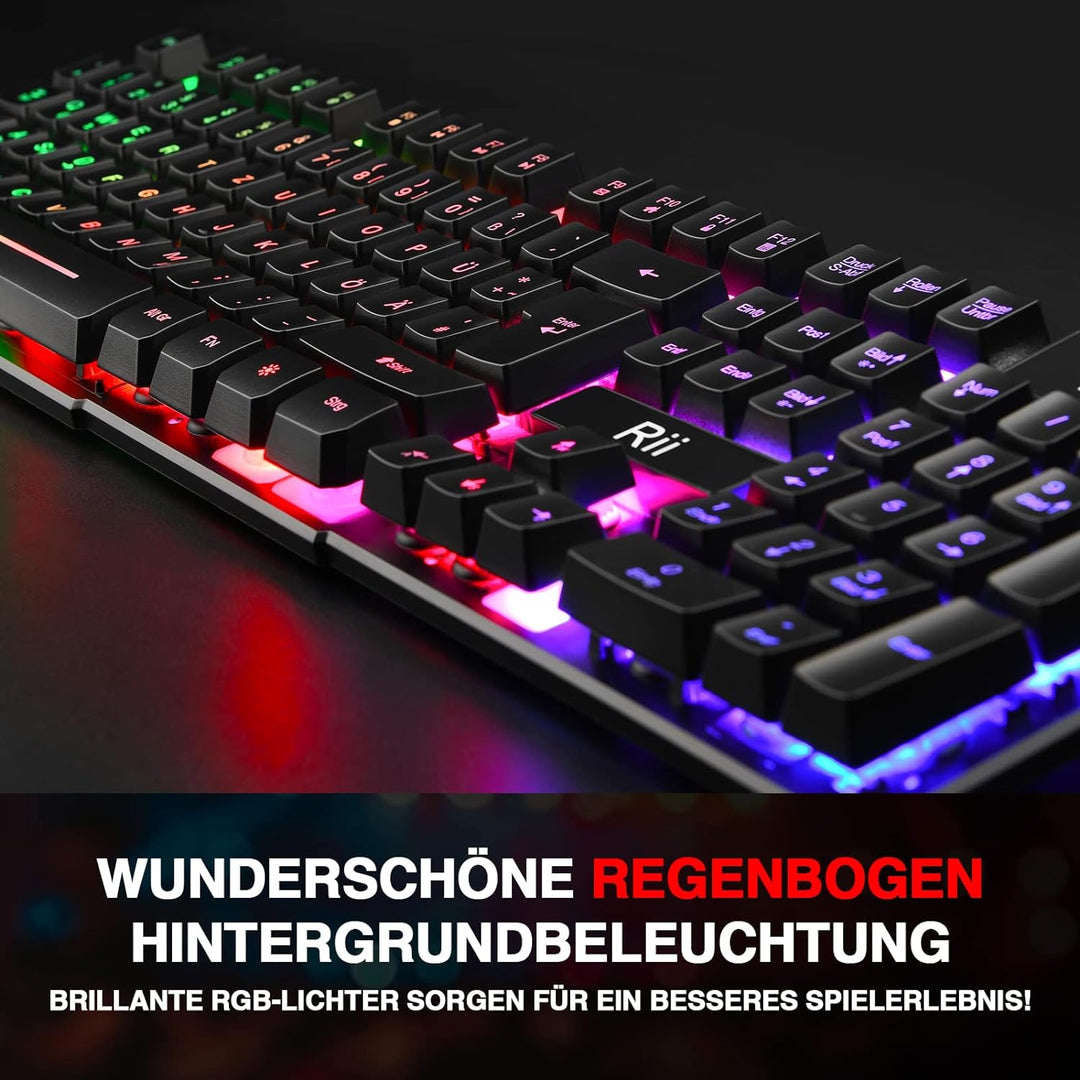 Rii Gaming Tastatur PC, RGB Tastatur kabelgebunden, Regenbogen Beleuchtete Tastatur LED, Gaming Keyb