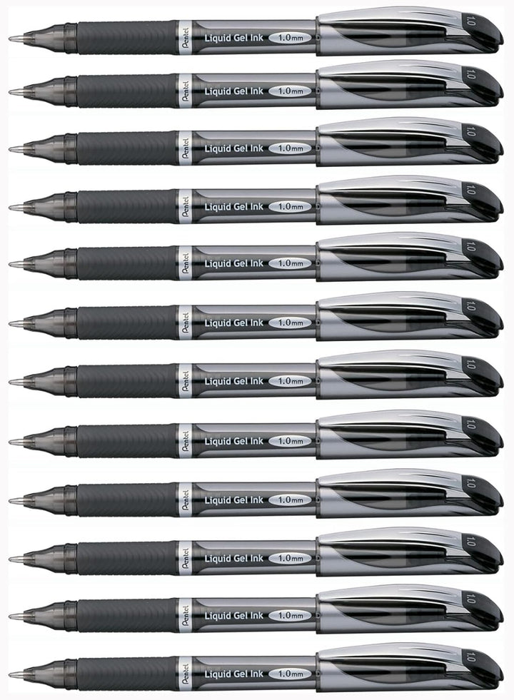 Pentel BL60-A Gel-Tintenroller EnerGel mit Kappe 1,0 mm, 12 Stück, schwarz, schwarz
