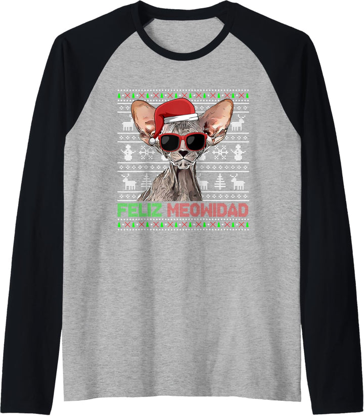Peterbald Katze Feliz Meowidad Lustige Weihnachten Raglan