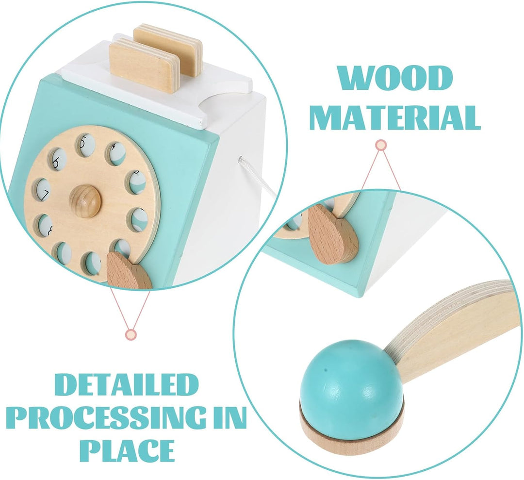 BESTonZON Holz Telefon Spielzeug Mit Wählscheibe Retro Design Kindertelefon Ab 3 Jahre Für Interakti