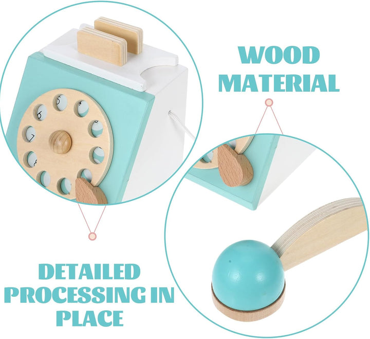 BESTonZON Holz Telefon Spielzeug Mit Wählscheibe Retro Design Kindertelefon Ab 3 Jahre Für Interakti