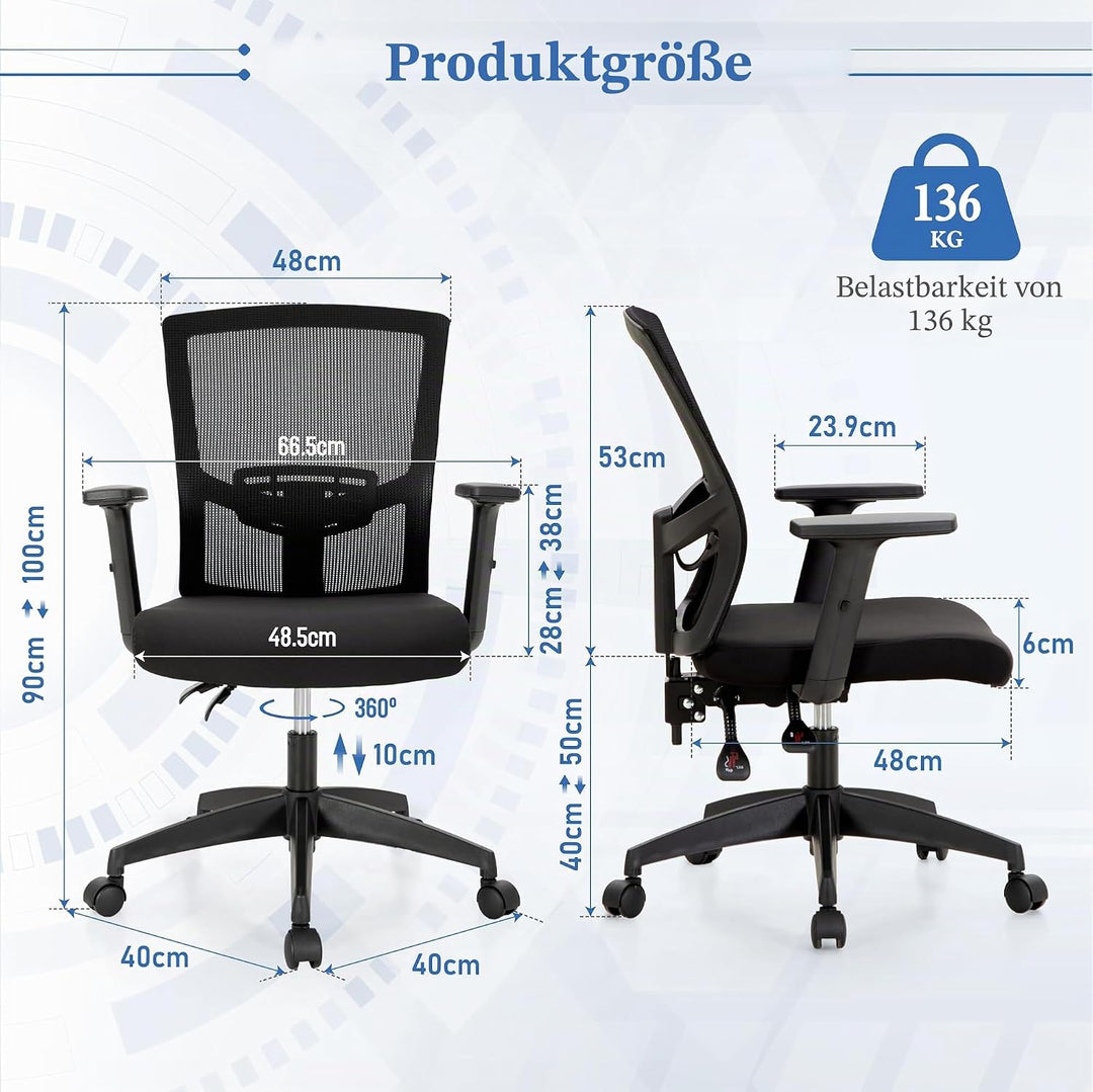 Alpha Home Bürostuhl Ergonomischer Schreibtischstuhl, Computer-Arbeitsstuhl mit atmungsaktivem Mesh