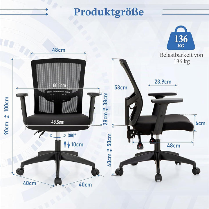 Alpha Home Bürostuhl Ergonomischer Schreibtischstuhl, Computer-Arbeitsstuhl mit atmungsaktivem Mesh