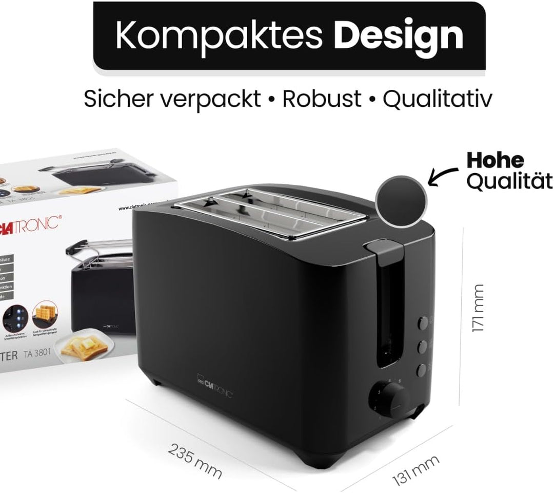 Clatronic® Toaster 2 Toastschlitze | Toaster mit Brötchenaufsatz | Toaster 2 Scheiben mit Liftfunkti