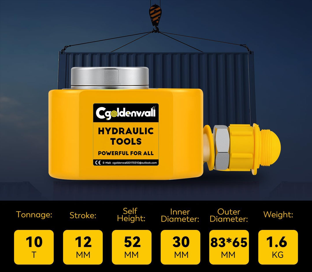 CGOLDENWALL 10T Einzelabschnitt Hydraulikzylinder + CP-180 Hydraulik Pumpe, Ultradünner, 12mm Hub, 5