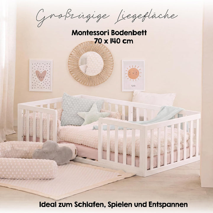 roba Montessori Bodenbett 70x140 cm weiss mit Rausfallschutz &amp; Lattenrost | Montessori Kinderbett •