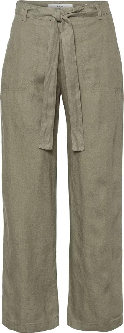 BRAX Damen Style Maine S Verkürzte Leinenhose Hose 26W / 32L Khaki, 26W / 32L Khaki