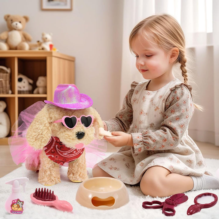 Toyssa Spielzeug Hund der Läuft Bellt Schwanzwedeln mit Leine, Interaktives Haustier Rollenspiel Anz