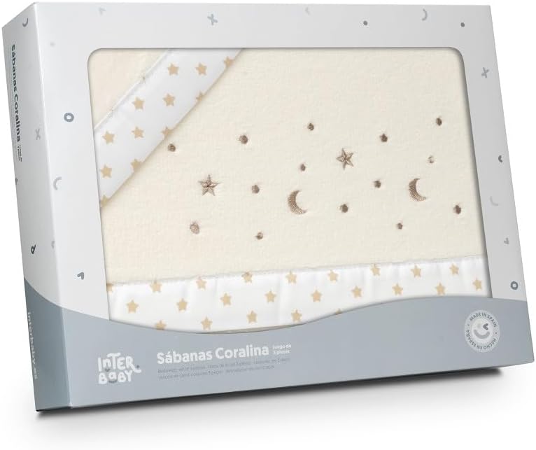Interbaby Underzy Bettwäsche-Set, 100% Polyester, Mond, Beige, 60 x 120 cm, Spannbetttuch, Bettlaken