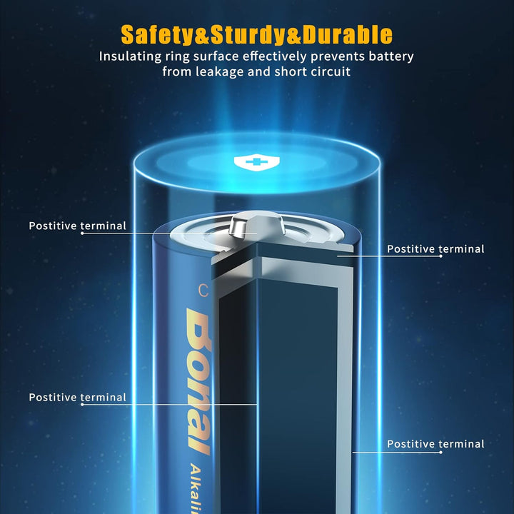 BONAI Longlife C Baby Batterien Alkaline 1,5V (14er-Pack) 7000mAh Hohe Kapazität Babyzellen Typ C-Al
