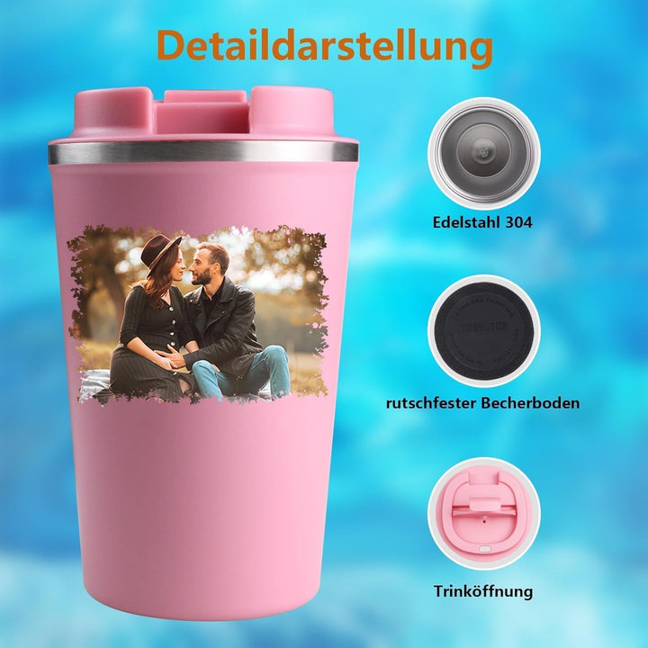 Thermobecher Personalisiert mit Foto und Logo - Edelstahl Kaffee Thermobecher 380ml - Geburtstagsges