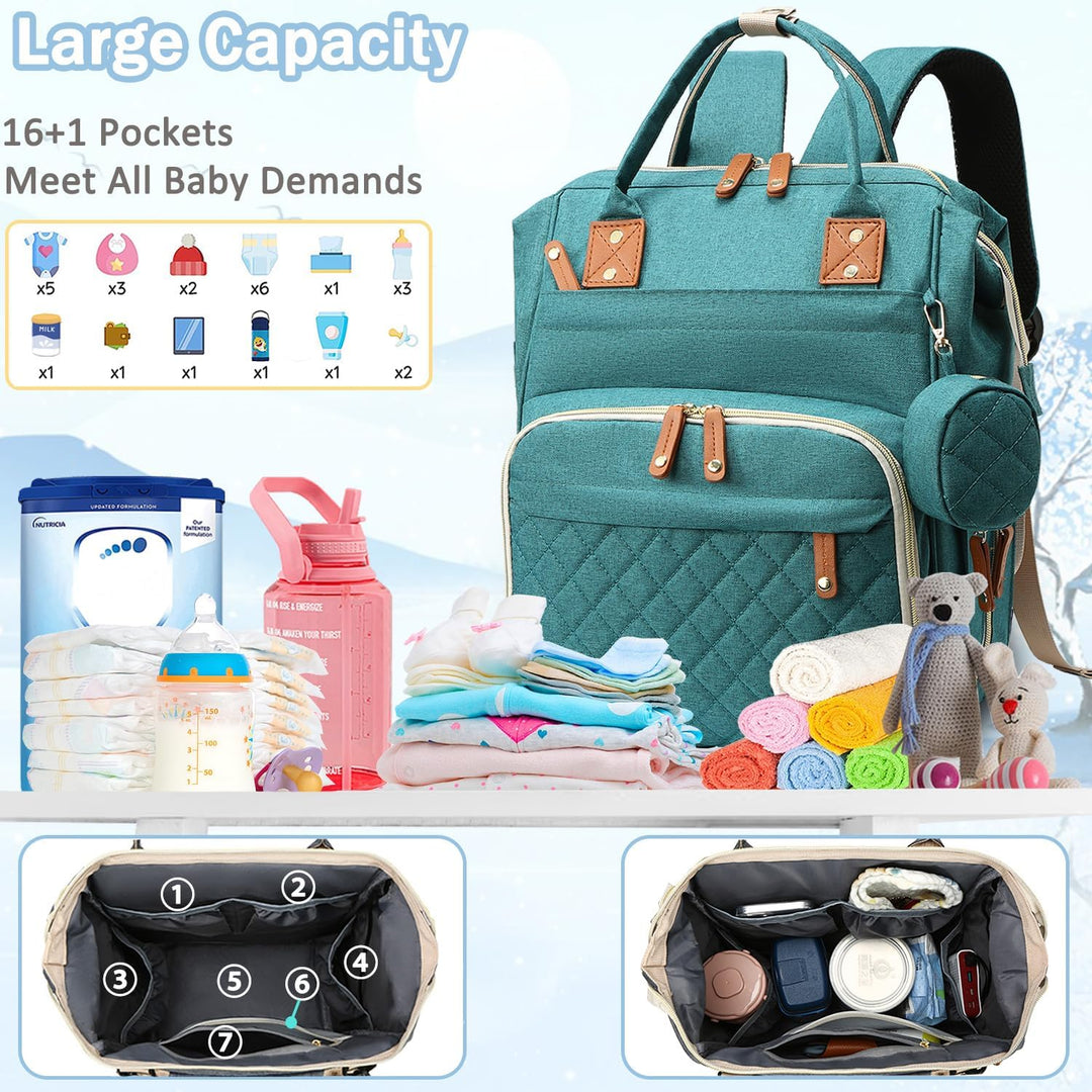 SHITIESHOU Diaper Bag Backpack Baby Bag, Baby Girl Boy Diaper Bag for Dad Mom with Pad, 16 Pockets G