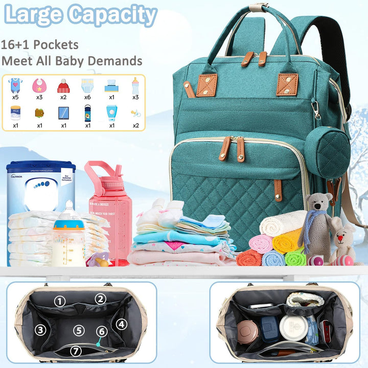 SHITIESHOU Diaper Bag Backpack Baby Bag, Baby Girl Boy Diaper Bag for Dad Mom with Pad, 16 Pockets G