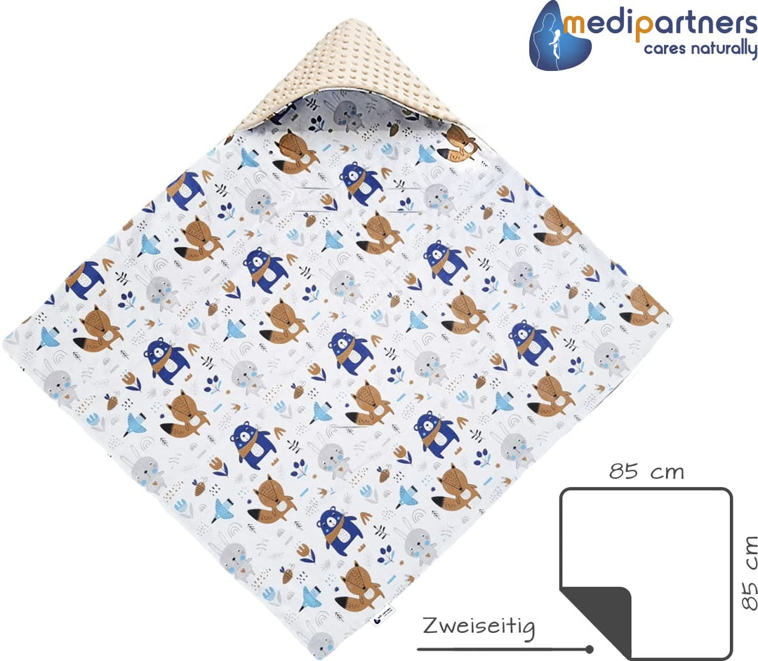 Medi Partners Einschlagdecke 100% Baumwolle 85x85cm Kuscheldecke für Kinderwagen Babyschale universa