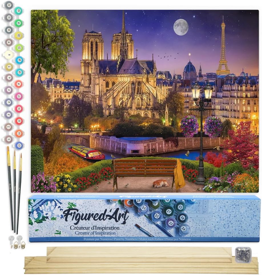 Figured'Art Malen Nach Zahlen Erwachsene Mit Rahmen Notre Dame unter den Sternen - Paint by Numbers