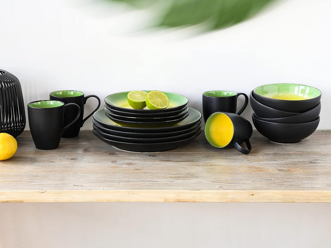 CreaTable, 20220, Serie HOT GREEN, Geschirrset Kombiservice 16 teilig, 34 x 31.5 x 33 cm Kombiservic