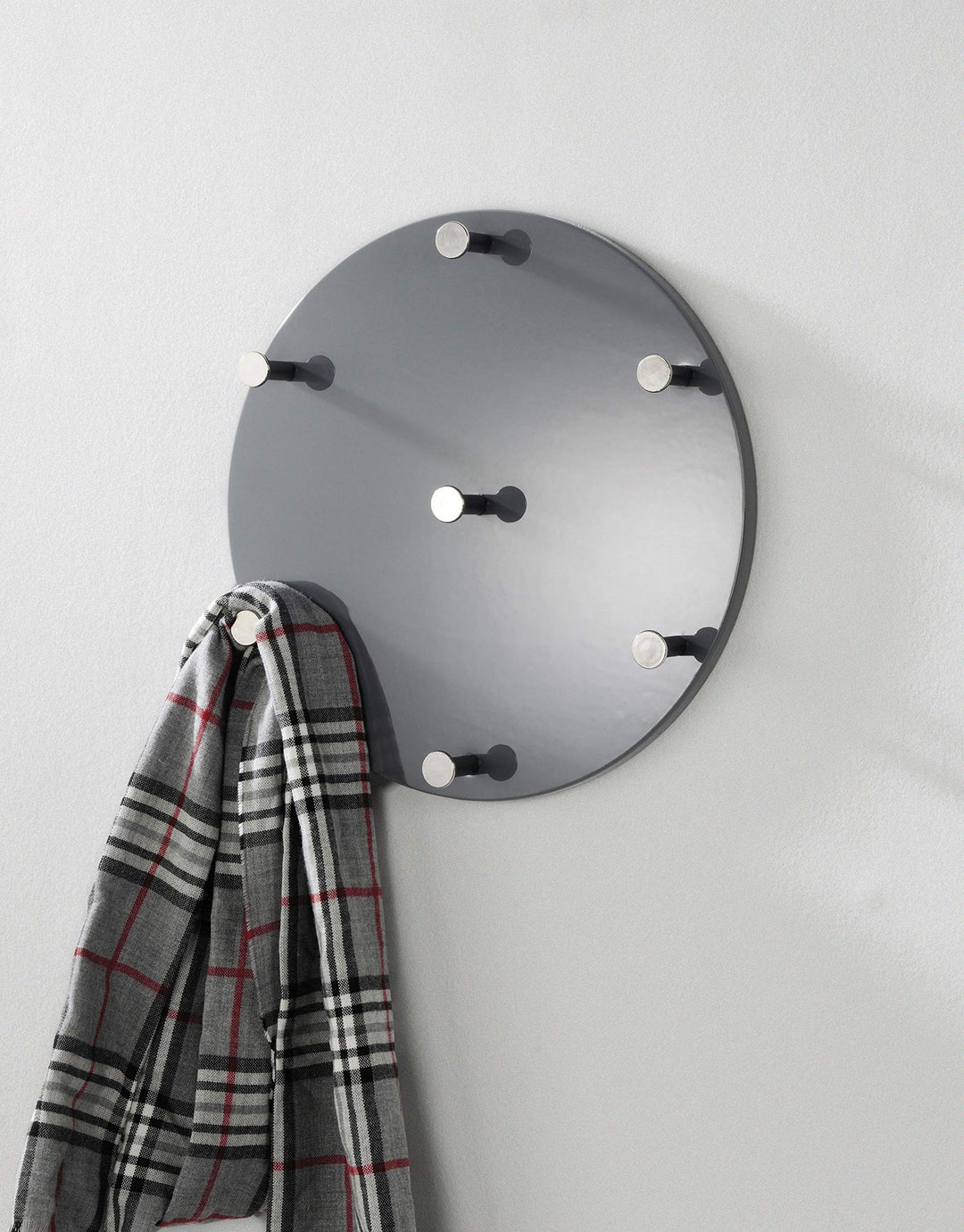 HAKU Möbel Wandgarderobe, MDF, grau-chrom, Ø 35 x T 5 x H cm, Grau-chrom