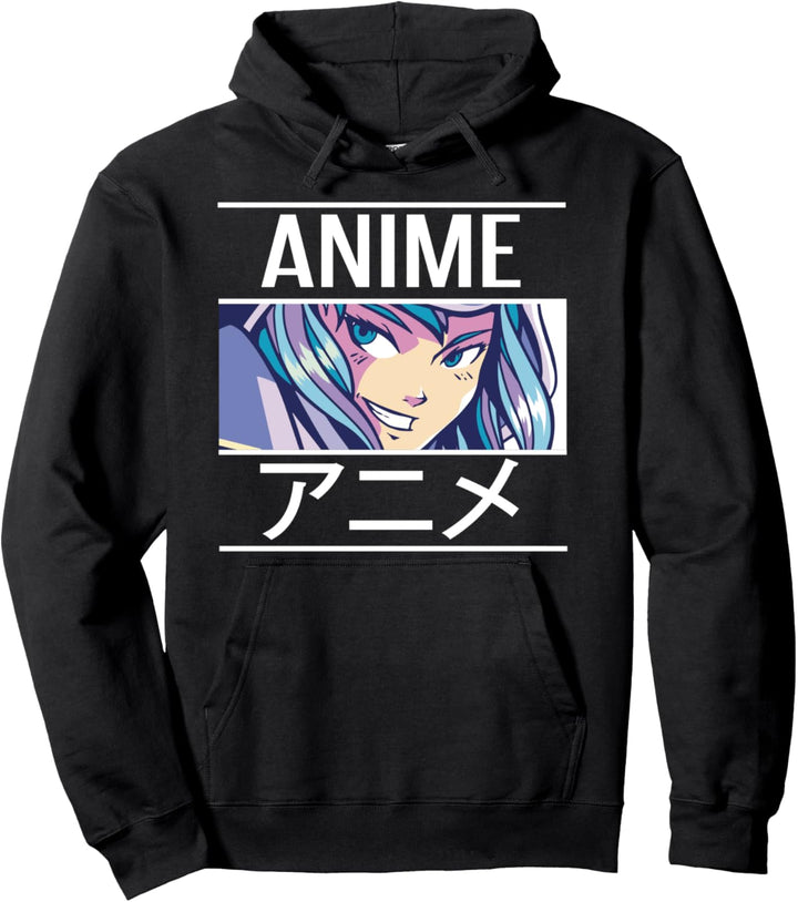 Cooles Tough Anime Girl mit Anime Kanji Pullover Hoodie