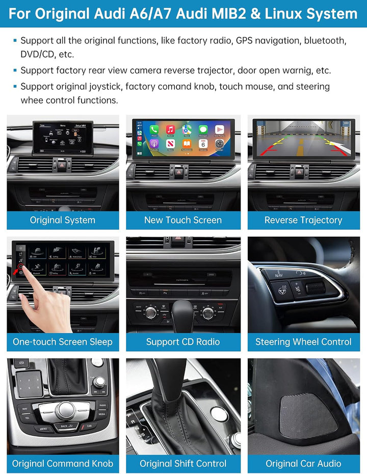 Autoradio 10,25 Zoll Touchscreen mit kabellosem Carplay &amp; Android Auto für 2016–2018 Audi A6 A7 mit