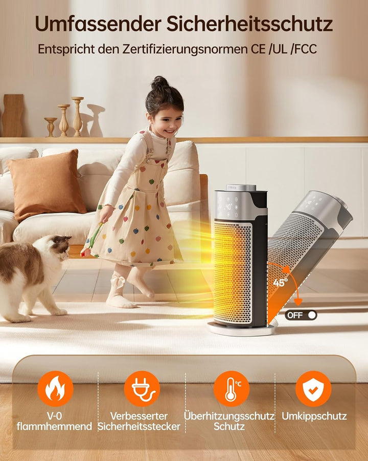Primevolve Elektrische Heizlüfter Energiesparend mit Luftbefeuchterfunktion, 2000W PTC Keramik Heizu