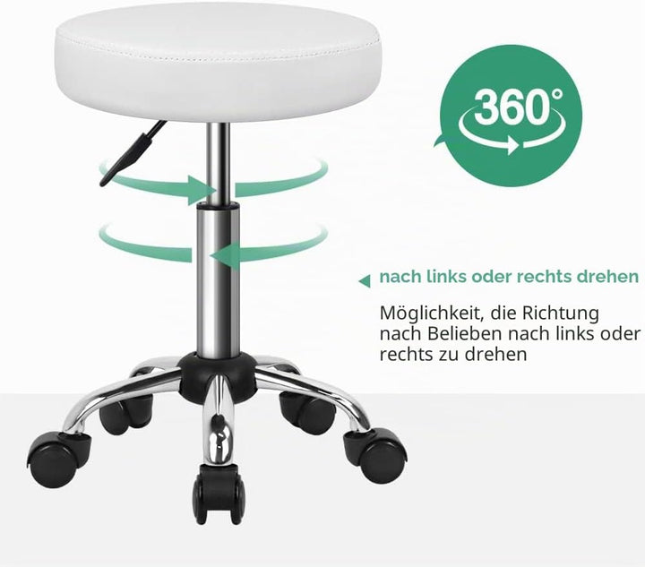 FURWOO Mehrzweck Rollhocker Rundhocker mit Rollen für Spa Verstellbarer Zeichenhocker (weiss), Wei&amp;