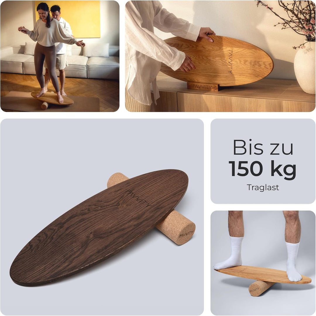 Balance Board aus Eichenholz [Handgefertigt in Deutschland] FSC-zertifizierter Gleichgewichtstrainer