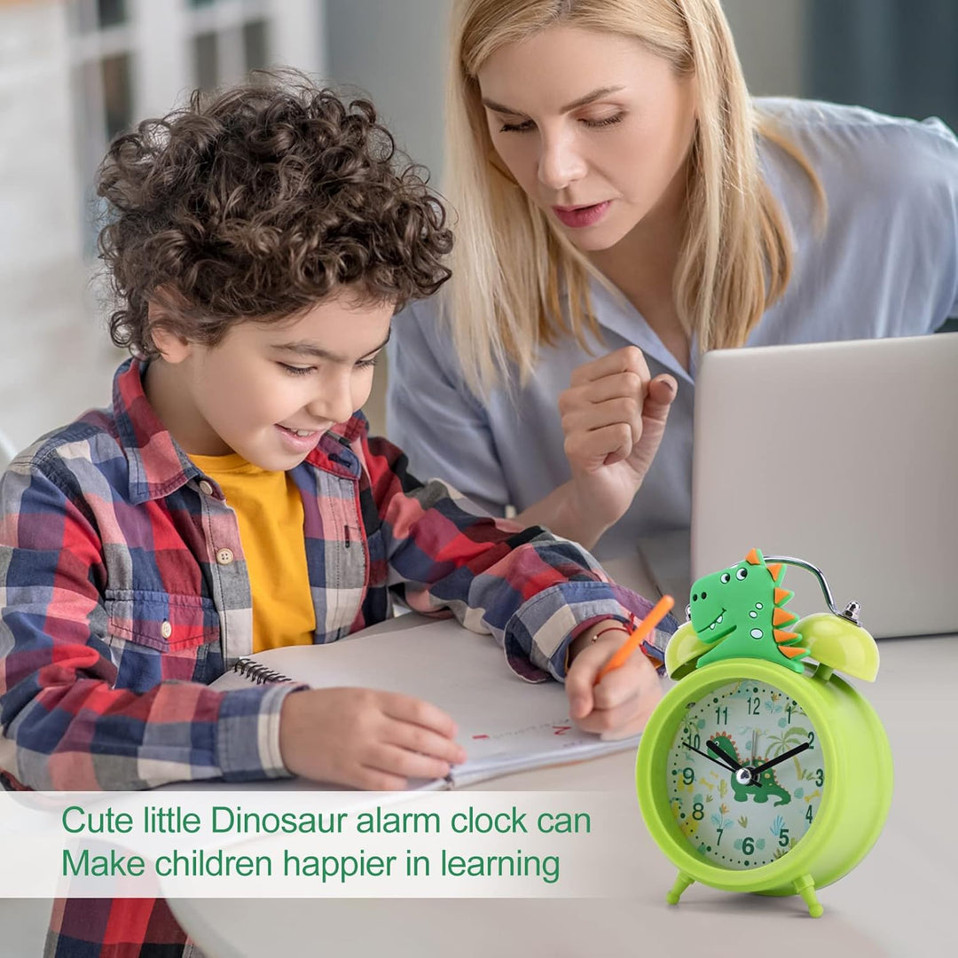 TCJJ Dinosaurier Wecker Jungen,Nicht Tickend Niedlich Grün Wecker Kinder Jungen,Klassischer Lauter D