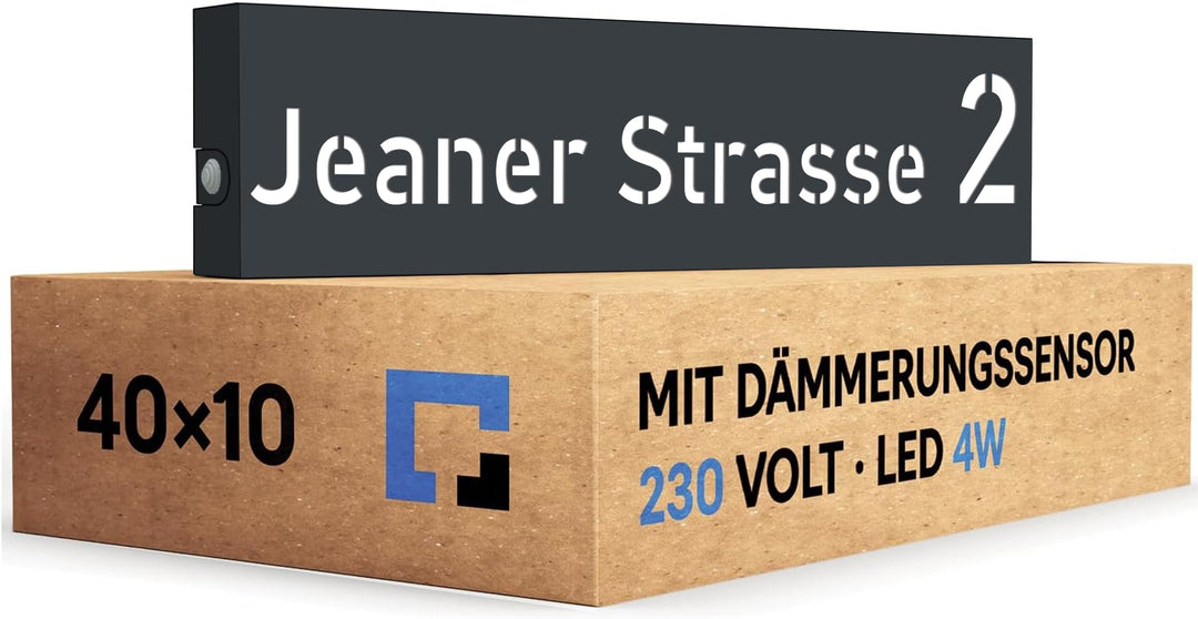 40x10cm Personalisieren Sie Ihre Modern Hausnummer Beleuchtet LED, 230V mit Dämmerungssensor, Hausnu