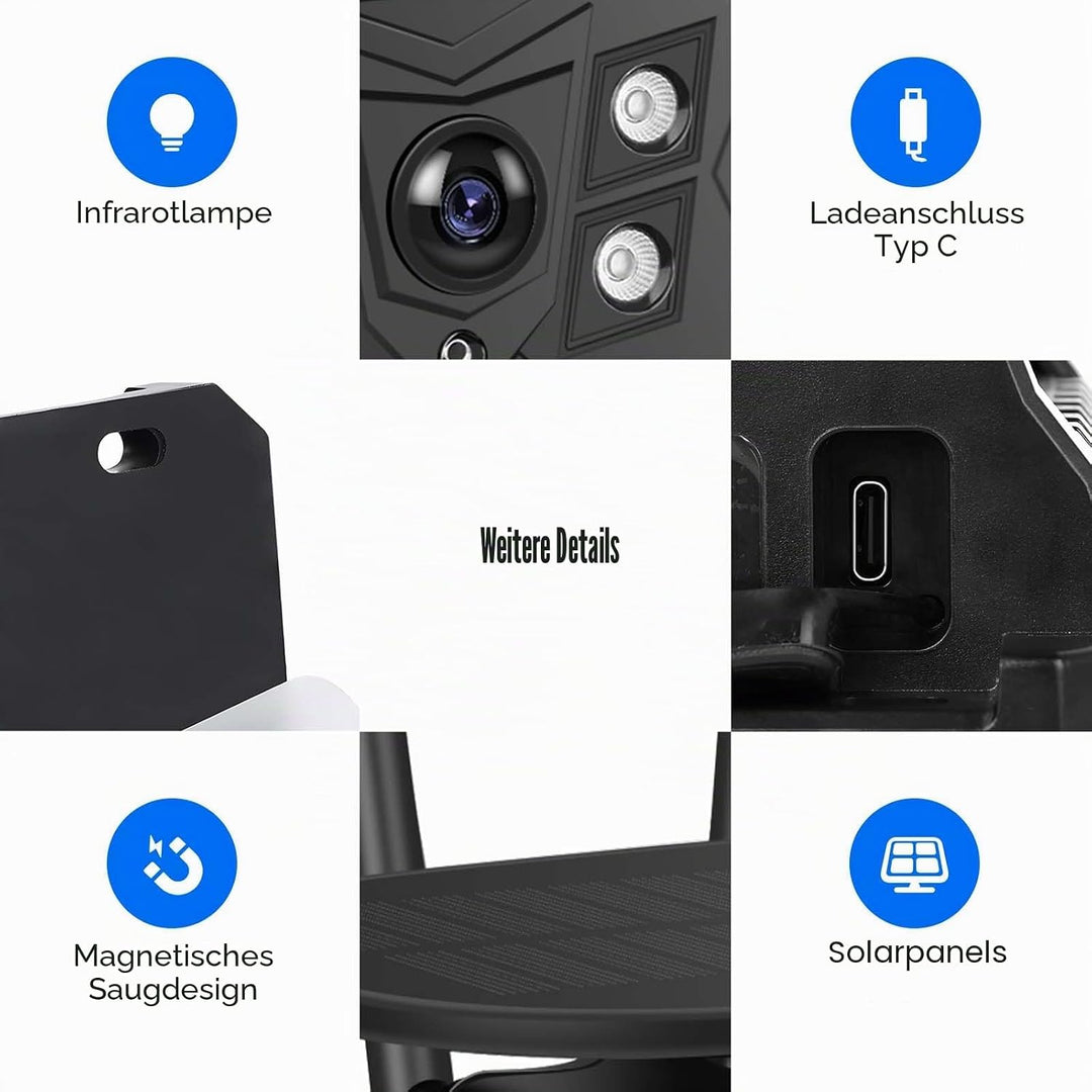 CAMECHO [Solar] Rückfahrkamera Kabellos mit 10.1 Zoll Monitor Touchscreen, 10000 mAh Magnetische 720