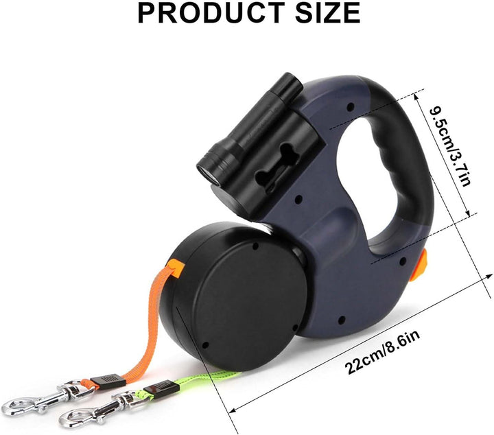 Doppelte Einziehbare Hundeleine 3m Flexible Rollleine mit LED Licht, Automatische Lange Hundeleine f