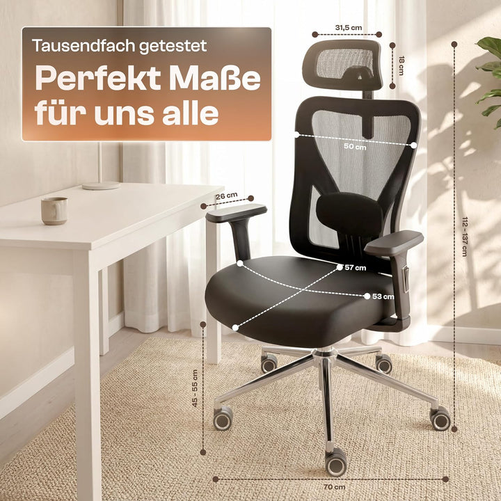 LUTIVO Alpha Bürostuhl ergonomisch [ORIGINAL] Schreibtischstuhl ergonomisch mit 11 Komfort-Einstellu