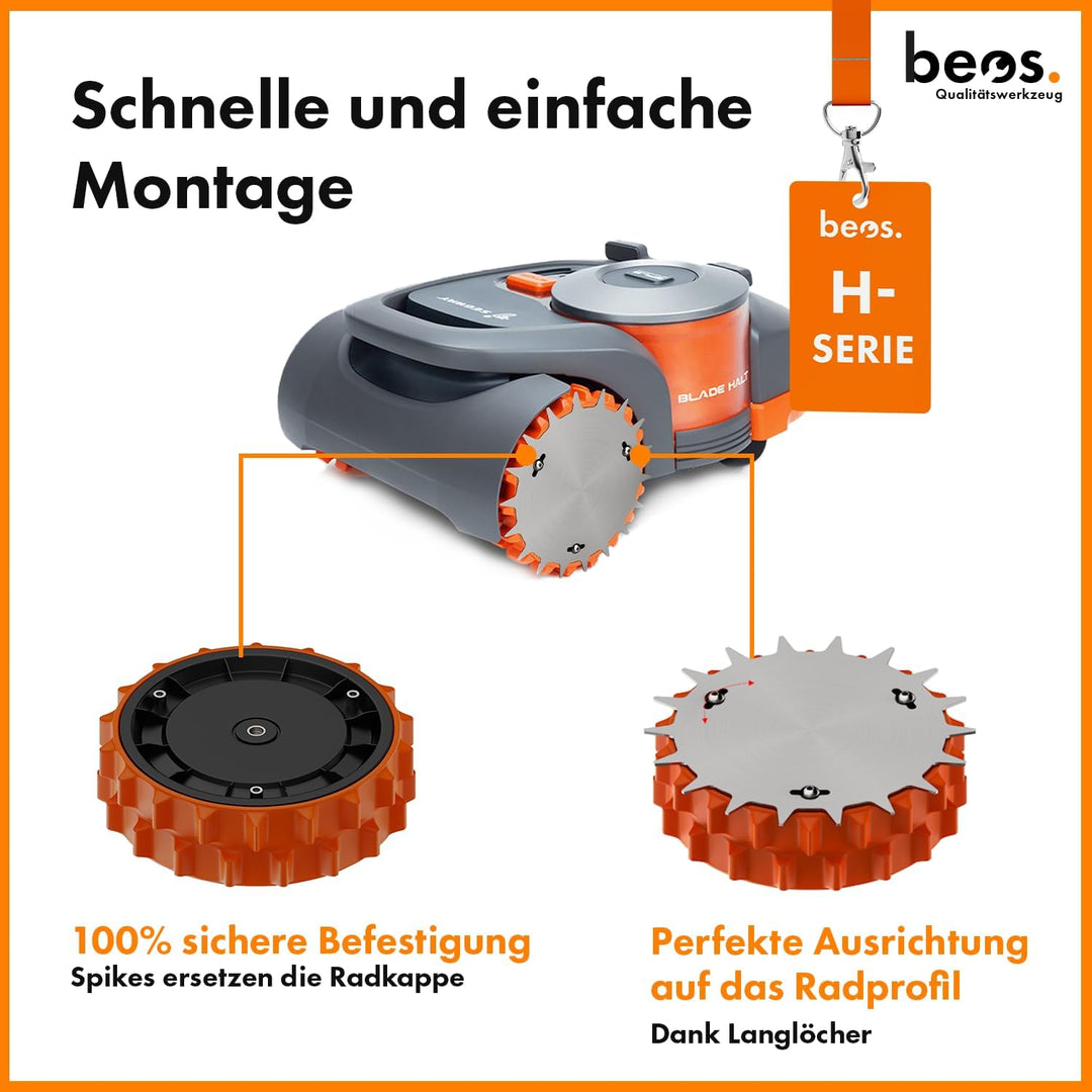 BEOS® PREMIUM EDELSTAHL Spikes für Segway Navimow - Poliert – Langlöcher für optimale Ausrichtung –