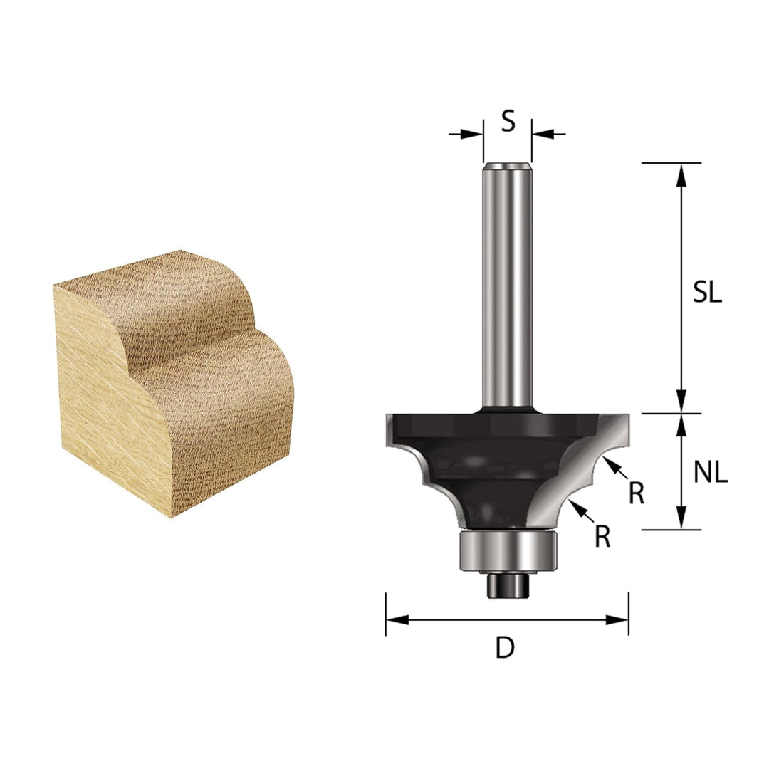 ENT 14522 Doppelradienfräser HW, Schaft (S) 12 mm, Durchmesser (D) 38,1 mm, NL 17,5 mm, R 6,35 mm, S