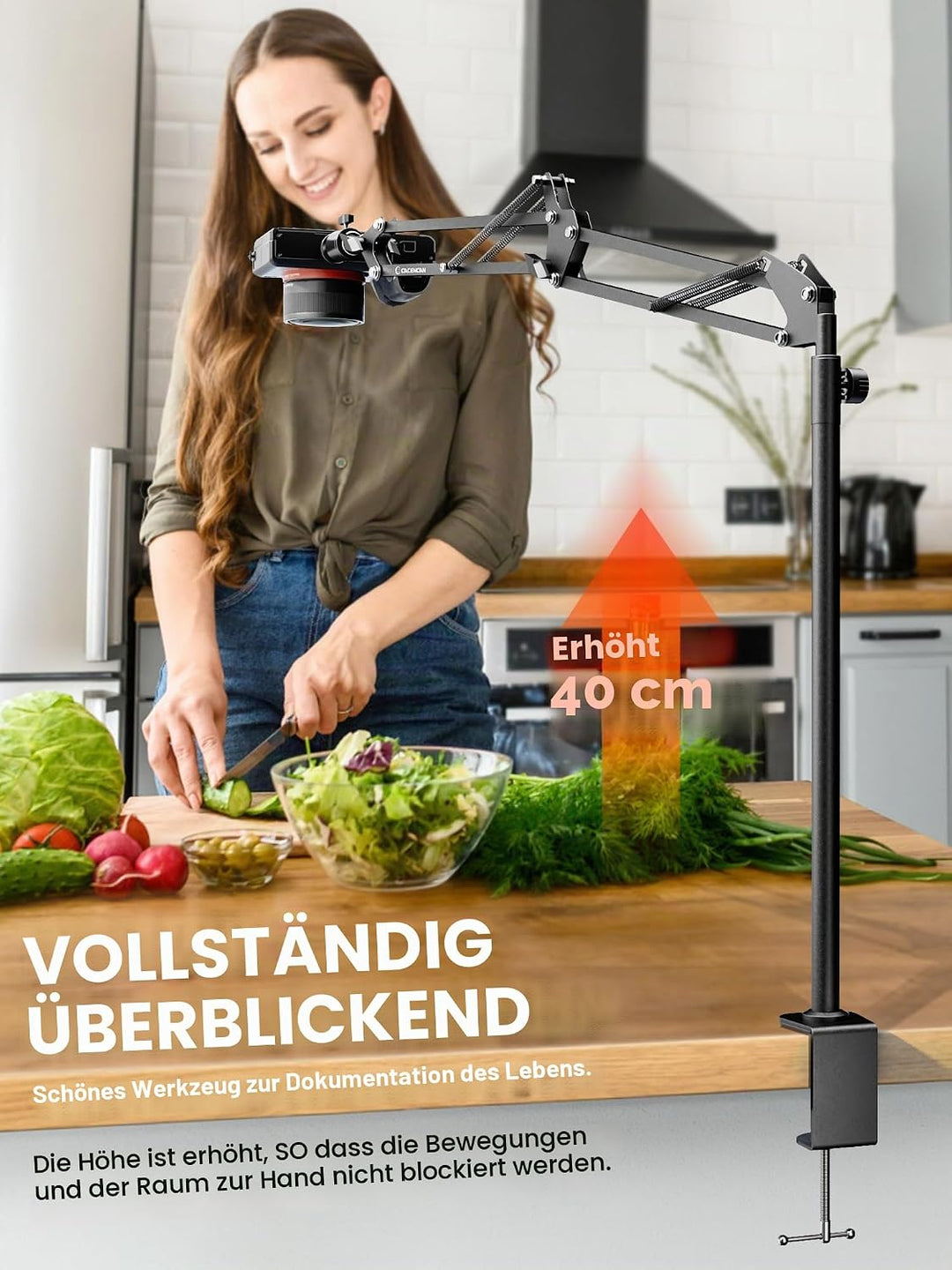 Overhead Kamera Stativ [40 cm erhöhen]-Professioneller Kamera Ständer Flexibel Gelenkarm Tisch Halte