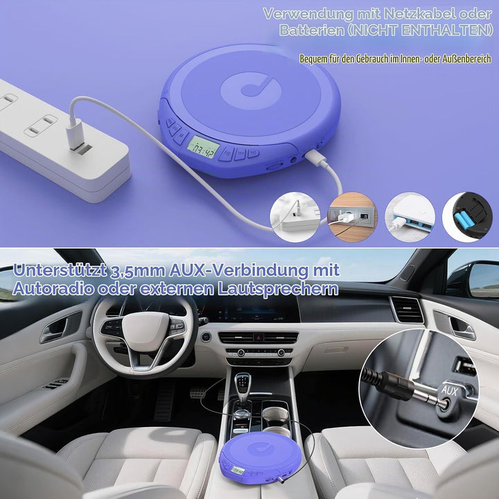 Gueray CD Player Tragbar Kinder Tragbarer CD-Player fürs Auto Discman mit Kopfhörer LCD-Display Unte