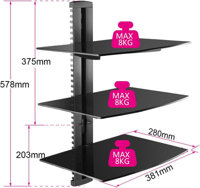 Suptek 3 Floating Regal Multimedia Wandregal TV Rack Wandhalterung Mit Verstärktem Gehärtetem Glasre