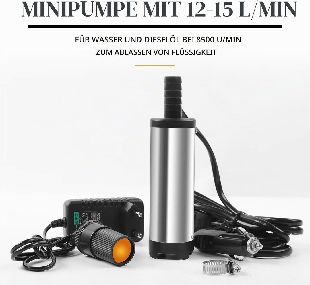 MaxAwe Tauchpumpe DC 12V 38mm, Ölpumpe Dieselpumpe bei 8500 Upm, Mini Pumpe Wasser Pumpe mit Filter