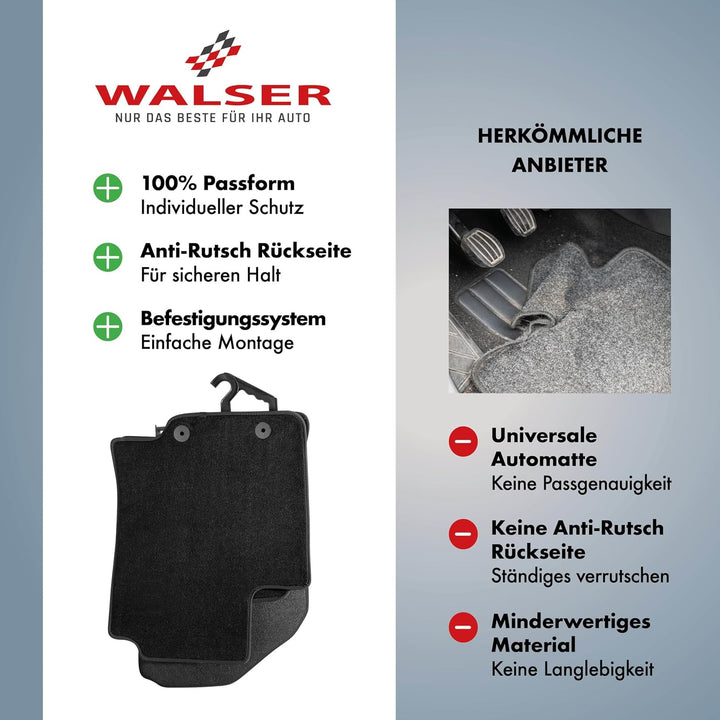 WALSER Premium Auto Teppiche für VW T5 04/2003-08/2015, VW T6 04/2015-08/2024, 3 Sitzer, 100% passge