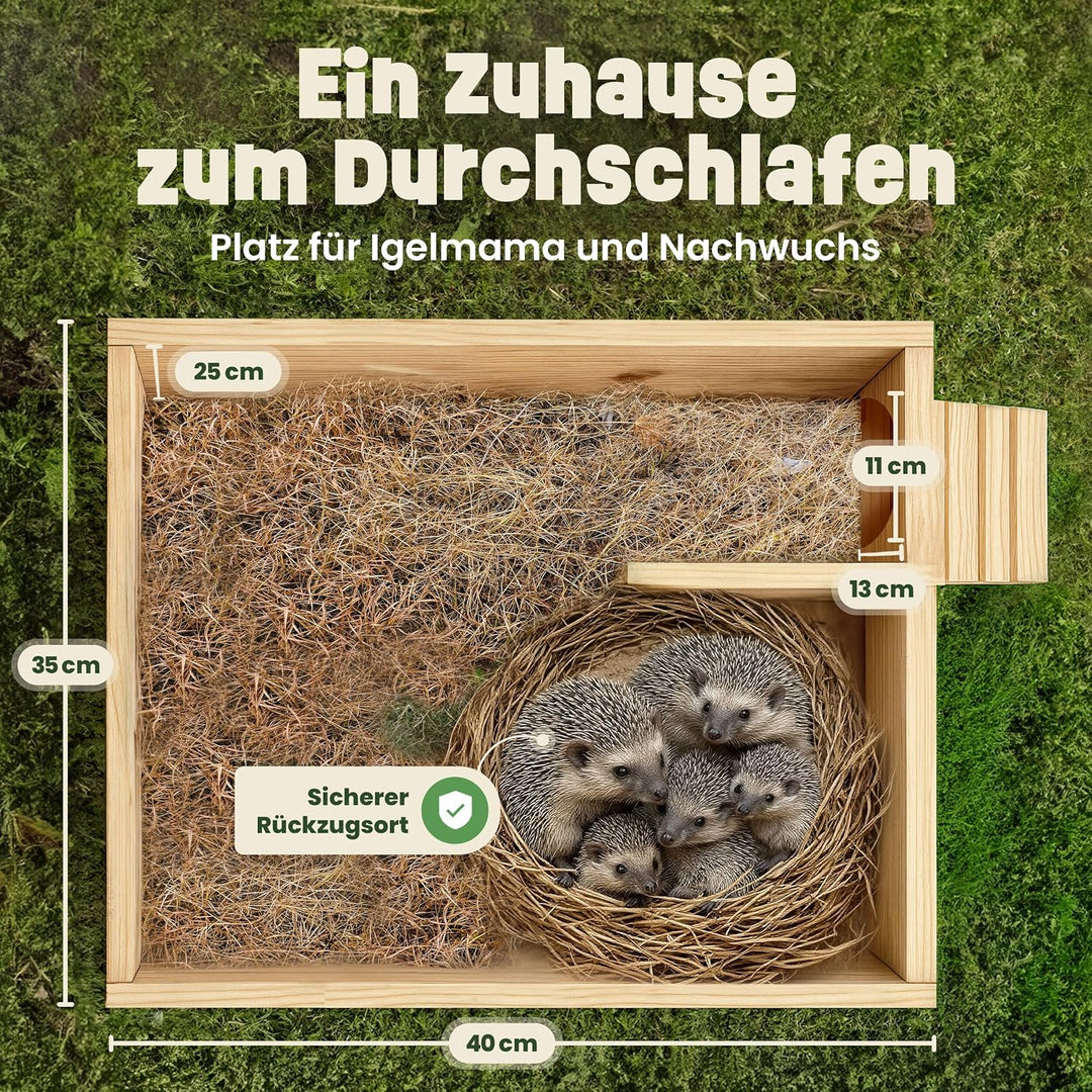 zooprinz Igelhaus aus Vollholz – Winterfest &amp; wetterfest, mit Bodenplatte – Labyrinth-Eingang gegen