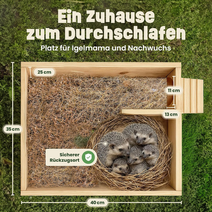 zooprinz Igelhaus aus Vollholz – Winterfest &amp; wetterfest, mit Bodenplatte – Labyrinth-Eingang gegen
