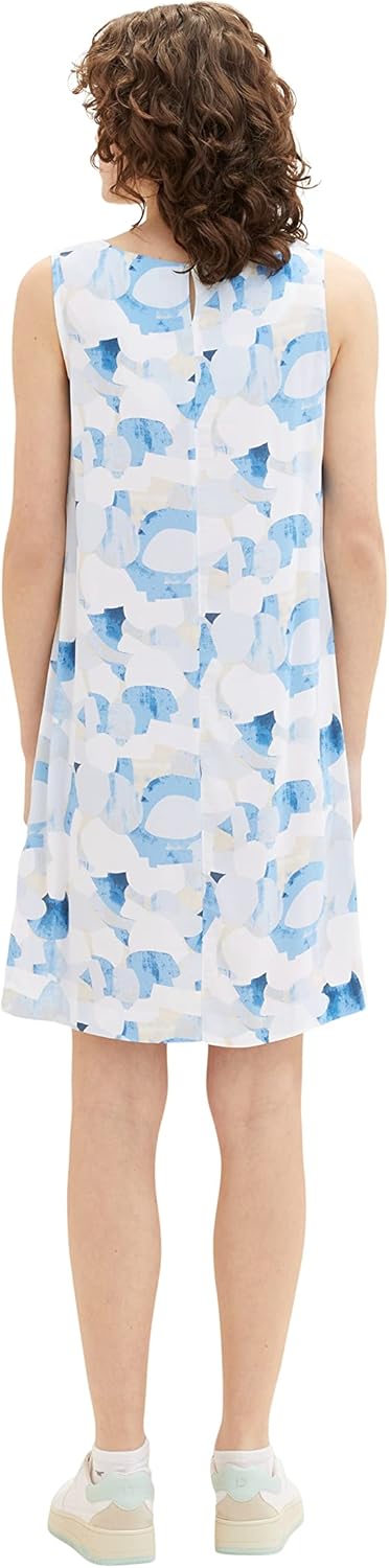 TOM TAILOR Damen Basic Sommerkleid mit Muster, 32135 - Blue Shapes Design