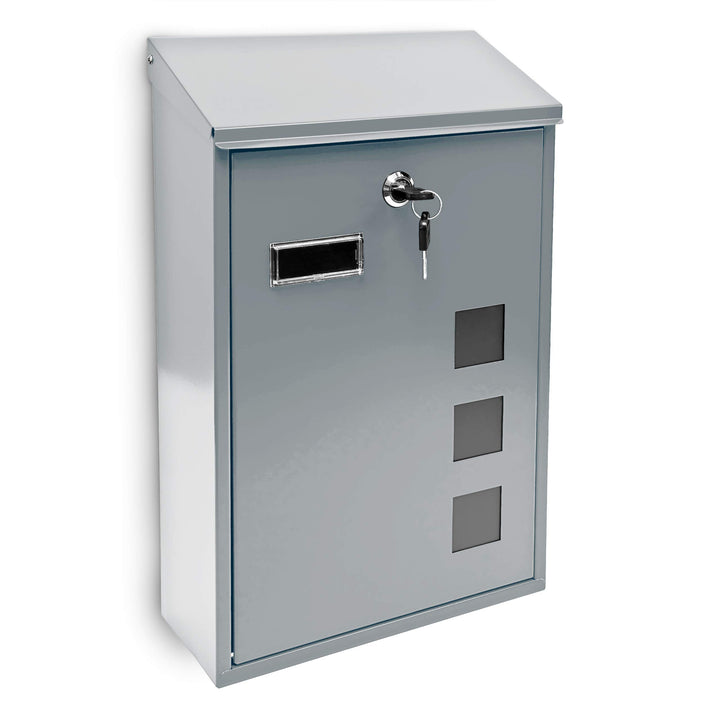 Relaxdays 10017417_S Silber Design Briefkasten aus Metall 25x40 cm, 40 x 25 x 10 cm, Silber